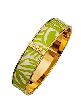 KATE SPADE NEW YORK Green White Gold Tone PALM LEAF Bracelet Bangle 9/16"